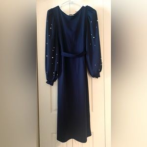 navy blue dress with pearl sleeves